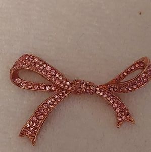 KJL Kenneth Jay Lane pink crystal rose gold tone bow pin brooch.
